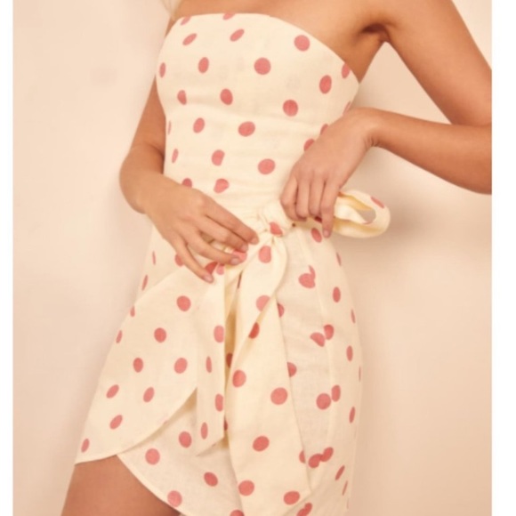 Reformation Turnip Andie Mini Dress Linen Cream Polka Dot Blush Pink 12 NWT - Picture 17 of 17